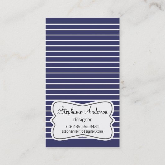 Carte de visite blanc et bleu-foncé de rayures (Devant)