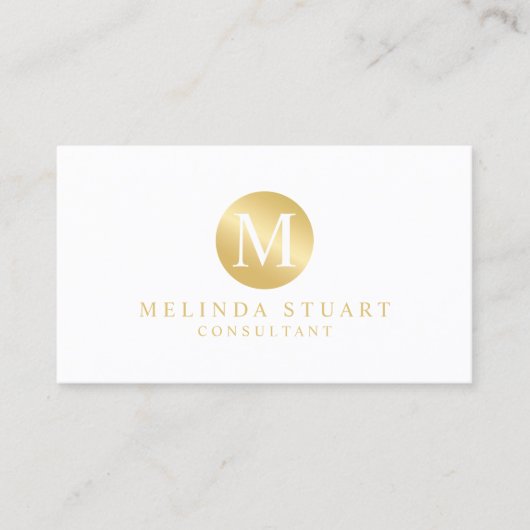 Carte De Visite Blanc et monogramme élégant d'or (Devant)