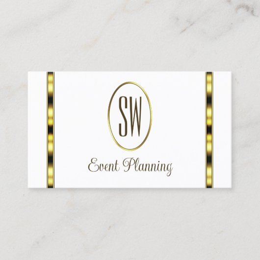 Carte De Visite Blanc et or de luxe avec Monogram Professional (Devant)