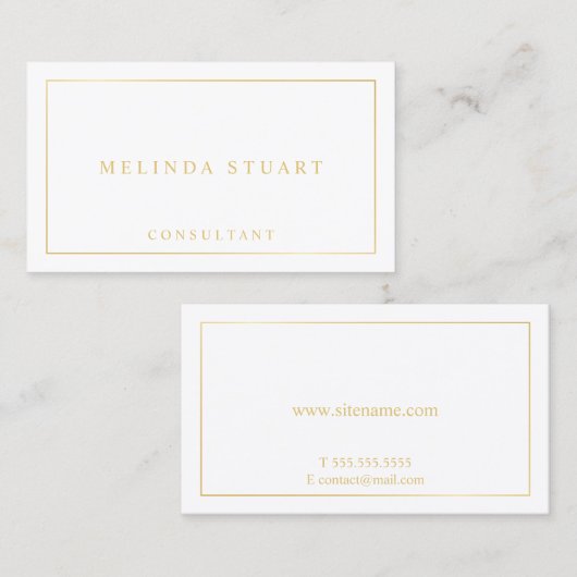 Carte De Visite Blanc et or élégants (Devant / Derrière)
