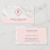 Carte De Visite Blanc et or faux marbre solide rose (Devant / Derrière)