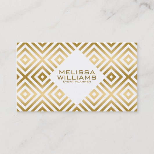 Carte De Visite Blanc Et Or Géométriques Modernes (Devant)