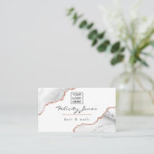 Carte De Visite Blanc et Rose Gold Agate Ajouter un logo (Debout devant)