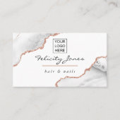 Carte De Visite Blanc et Rose Gold Agate Ajouter un logo (Devant)
