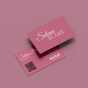 Carte De Visite Blanc et rose minimaliste Code QR moderne
