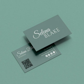 Carte De Visite Blanc et vert minimaliste | Code QR moderne