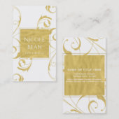 Carte De Visite Blanc & Faux Gold Floral Swirl Élégant (Devant / Derrière)