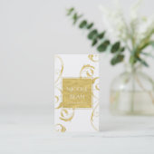Carte De Visite Blanc & Faux Gold Floral Swirl Élégant (Debout devant)