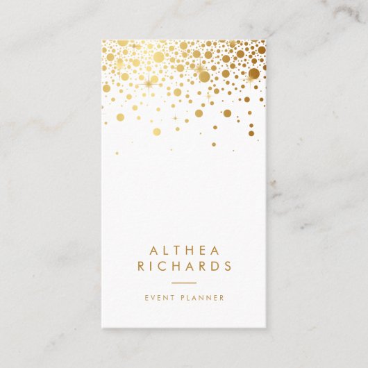 Carte De Visite Blanc | Faux Gold Foil Confetti Dots Vetical (Devant)
