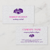 Carte De Visite Blanc Floral Damask Maquillage Artiste Design (Devant / Derrière)