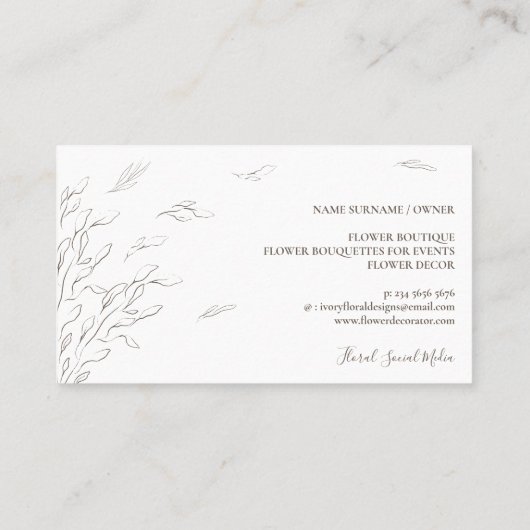 Carte De Visite Blanc Floral Simple Boho Event Planner Élégant (Dos)