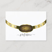 Carte De Visite Blanc glamour et or avec diamants monogrammes (Devant)