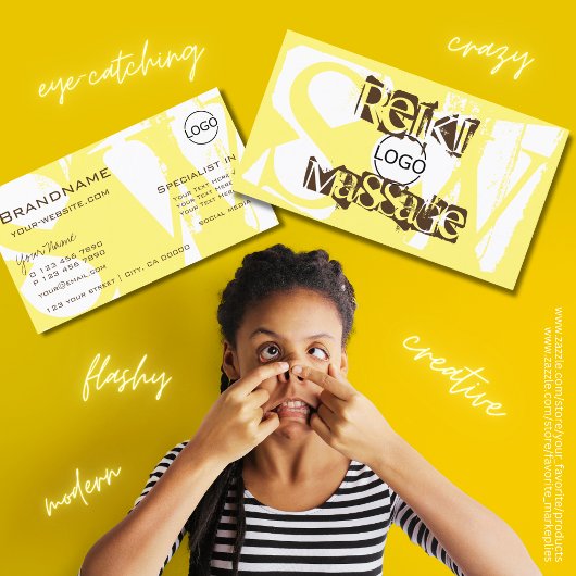 Carte De Visite Blanc jaune élégant et Brown avec logo Monogramme