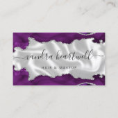 Carte De Visite Blanc Luxe Agate Argent Violet (Devant)