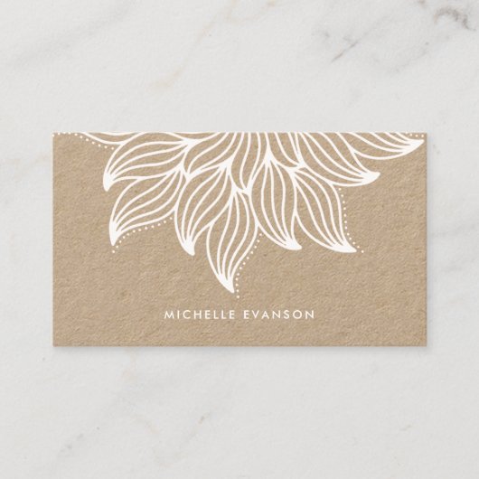 Carte De Visite Blanc Mandala Floral Boho Kraft (Devant)