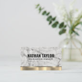 Carte De Visite Blanc marbre | Arrière - plan métal or (Debout devant)