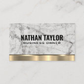 Carte De Visite Blanc marbre | Arrière - plan métal or (Devant)