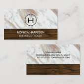 Carte De Visite Blanc marbre | Découpe en bois | Monogramme (Devant / Derrière)