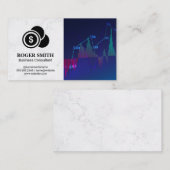 Carte De Visite Blanc marbre | Graphique du marché Stock | Pièces (Devant / Derrière)