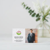 Carte De Visite Blanc marbre | Icône Maison (Debout devant)