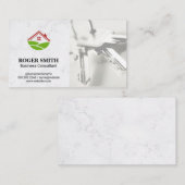 Carte De Visite Blanc marbre | Icône Maison | Touches (Devant / Derrière)