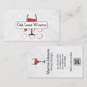 Carte De Visite Blanc marbre | Logo Verre Vin | Déguster le code Q (Devant / Derrière)