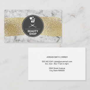 Carte De Visite Blanc marbre   Or brossé   Brosses de maquillage