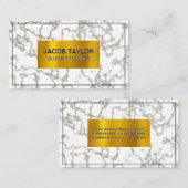 Carte De Visite Blanc marbre | Texture des taches d'or (Devant / Derrière)