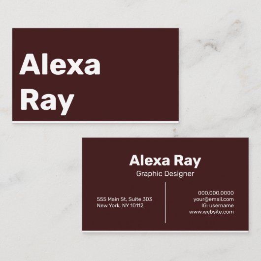 Carte De Visite Blanc minimal de marron moderne (Devant / Derrière)