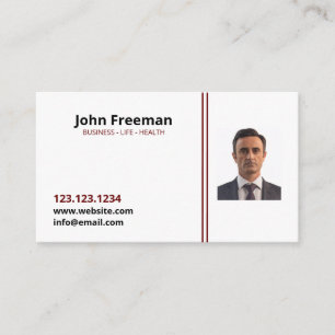 Carte De Visite Blanc moderne avec agent d'assurance Red Lines