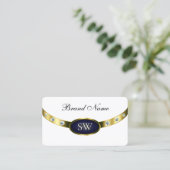 Carte De Visite Blanc moderne bleu foncé et or avec Monogramme (Debout devant)