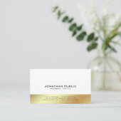 Carte De Visite Blanc moderne et or professionnel élégant Plain (Debout devant)