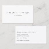 CARTE DE VISITE BLANC MODERNE POUR AUTEURS ET ÉCRI (Devant / Derrière)