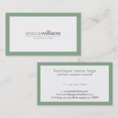 Carte De Visite Blanc Moderne Simple Avec Bordure Verte Sage (Devant / Derrière)