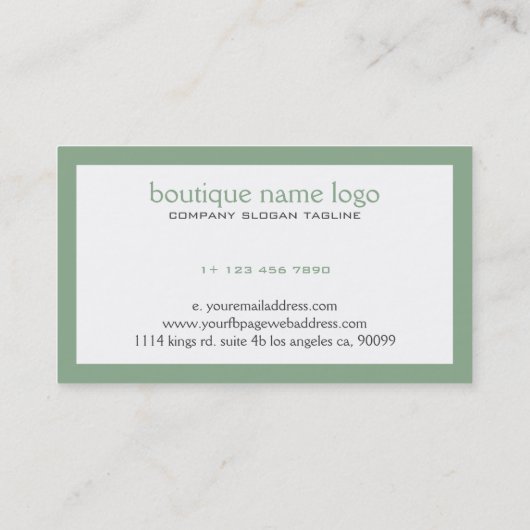 Carte De Visite Blanc Moderne Simple Avec Bordure Verte Sage (Dos)