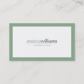 Carte De Visite Blanc Moderne Simple Avec Bordure Verte Sage (Devant)