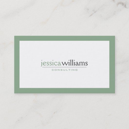 Carte De Visite Blanc Moderne Simple Avec Bordure Verte Sage (Devant)