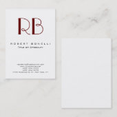 Carte de visite blanc Monogramme rouge moderne par (Devant / Derrière)