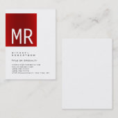 Carte de visite blanc Monogramme rouge tendance (Devant / Derrière)