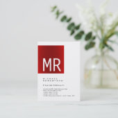 Carte de visite blanc Monogramme rouge tendance (Debout devant)