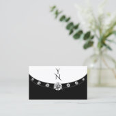 Carte De Visite Blanc noir argenté moderne avec diamants monogramm (Debout devant)