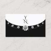 Carte De Visite Blanc noir argenté moderne avec diamants monogramm (Devant)