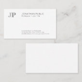 Carte De Visite Blanc noir chic de monogramme élégant moderne (Devant / Derrière)