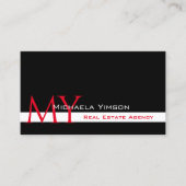 Carte De Visite Blanc noir classique avec Monogramme et photo mode (Devant)