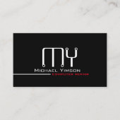 Carte De Visite Blanc noir moderne avec Monogramme et classique ph (Devant)