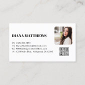 Carte De Visite Blanc Noir moderne, QR Code Photo Professionnelle (Dos)