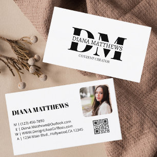 Carte De Visite Blanc Noir moderne, QR Code Photo Professionnelle