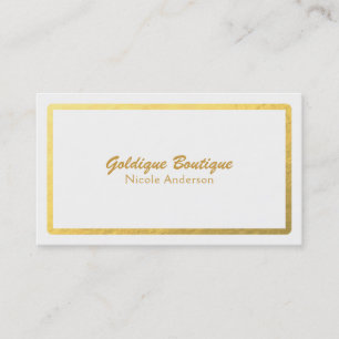 Carte De Visite Blanc & Or Faux Feuille Brillance Minimal Glam