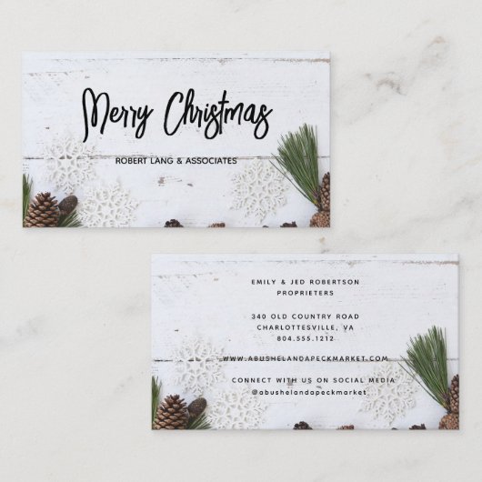 Carte De Visite Blanc Perdu Bois Rustique Noël (Devant / Derrière)