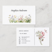 Carte De Visite Blanc pur Aquarelle féminine Fleur sauvage Pré (Devant / Derrière)